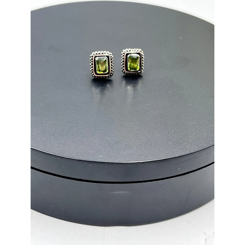 Sterling Silver 925Green Peridot CZ Square Bezel August Birthstone Stud earrings